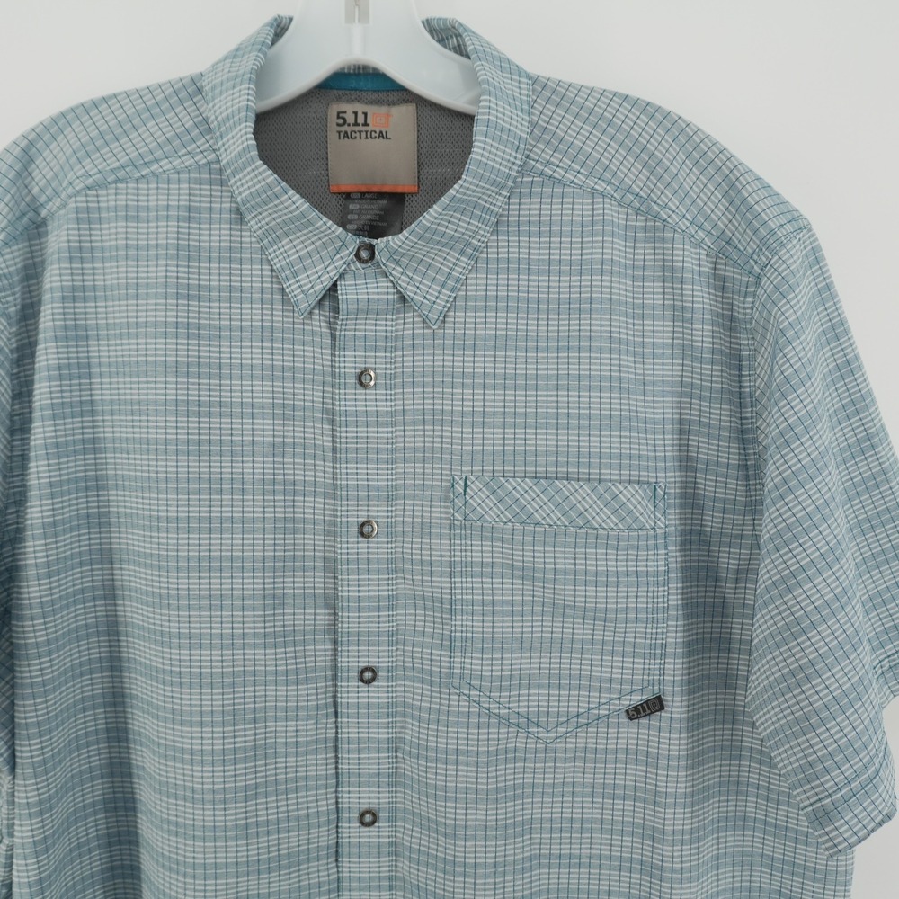 5.11 Tactical Button Down Mens Large Blue Grid Short Sleeve Snap Shirt